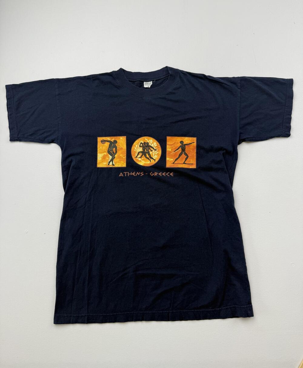 Athens Greece Shirt Mens Large Blue Greek Mythology Graphic Tee Travel Souvenir